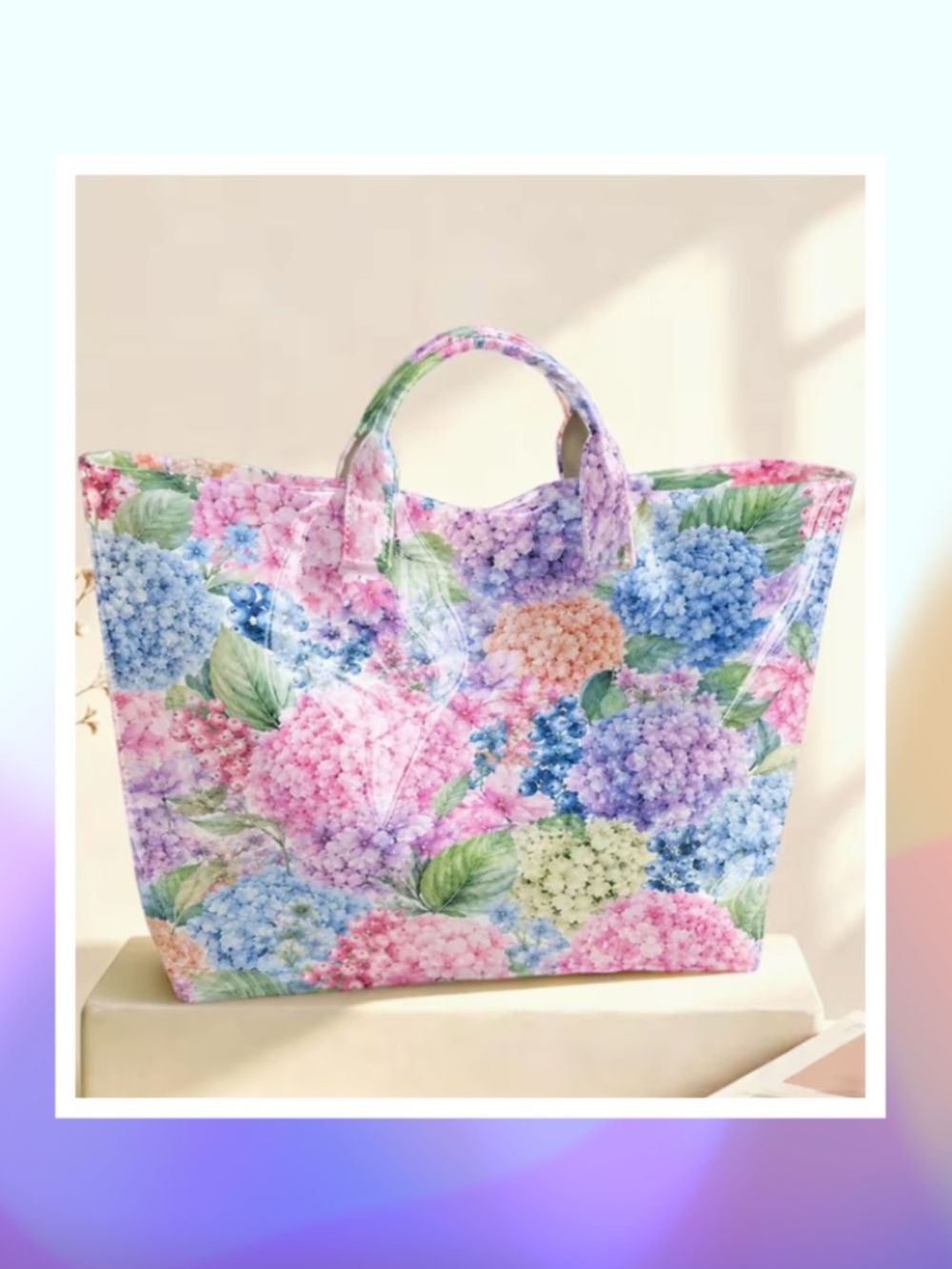 Adorable Vinyl-Covered Tote - Hydrangeas